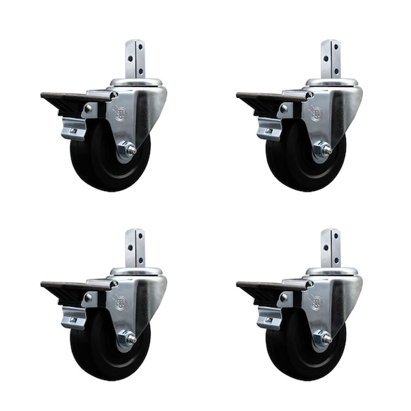 Service Caster 3.5'' Hard Rubber Wheel Swivel 3/4'' Square Stem Caster Set with Brake, 4PK SCC-SQ20S3514-HRS-PLB-34-4 - main